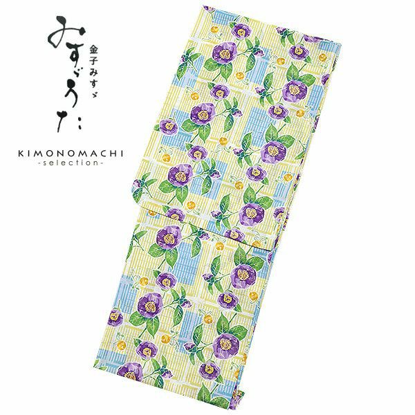 みすゞうた浴衣単品「紫色　椿と鈴」ブランド浴衣単品 女性浴衣単品 金子みすゞ 大人浴衣単品 浴衣単品 M1802