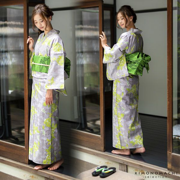 HANAE MORI浴衣単品「グレー 蝶と唐華」ブランド浴衣単品 女性浴衣単品