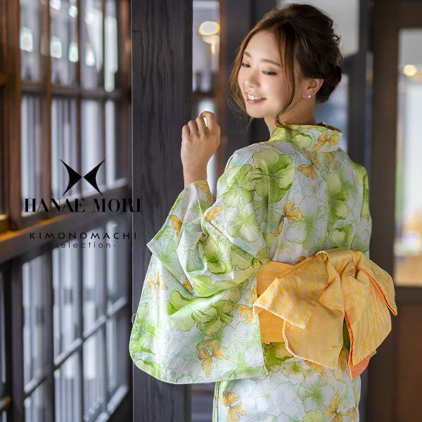 Prices down2】HANAE MORI浴衣単品「グリーン フラワー」ブランド浴衣
