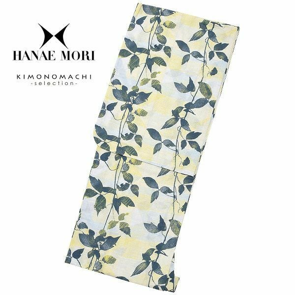 Prices down2】HANAE MORI浴衣単品「イエロー×ブルーぼかしにリーフ