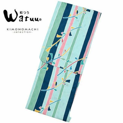 Prices down2】和つう浴衣単品「ブルー、グリーン 縞」ブランド浴衣 