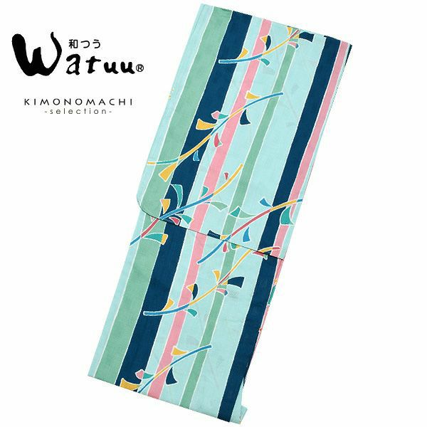 和つう浴衣単品「ブルー、グリーン　縞」ブランド浴衣単品 女性浴衣単品 Watuu 大人浴衣単品 浴衣単品 W1802
