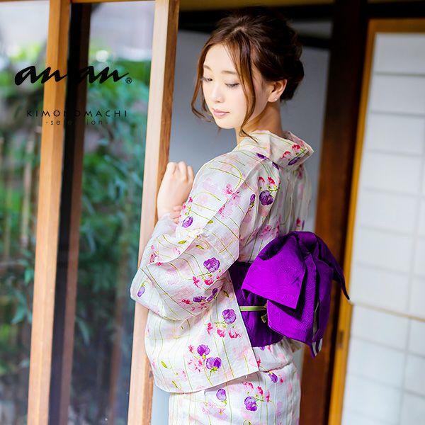 Prices down2】anan浴衣単品「ピンク、パープル フラワー」ブランド