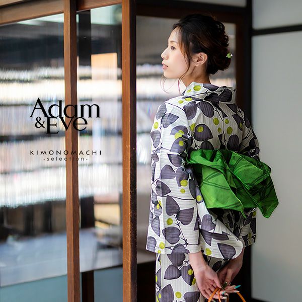Adam&Eve  浴衣 Prices down2】Adam＆Eve浴衣単品「黒グレー 葉っぱと水玉」ブランド