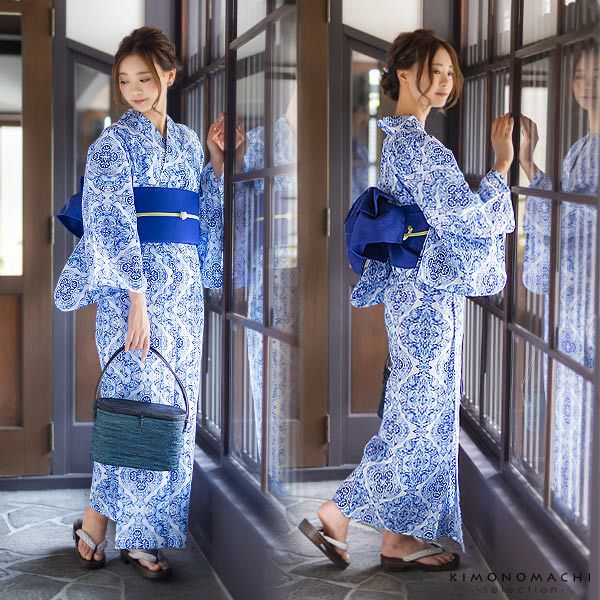 HANAE MORI浴衣セット「白色 更紗」ブランド浴衣セット 女性浴衣セット