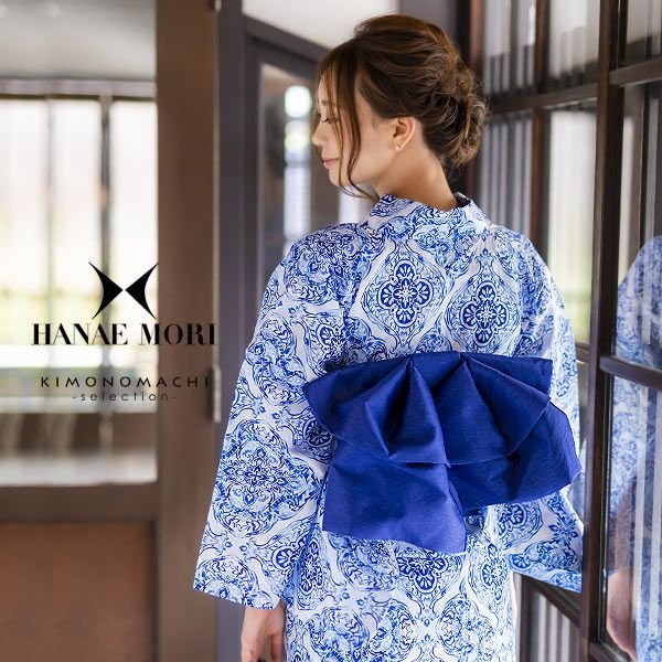 HANAE MORI浴衣セット「白色 更紗」ブランド浴衣セット 女性浴衣セット