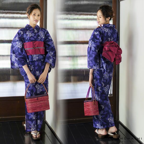HANAE MORI浴衣セット「鉄紺色 蝶と唐華」ブランド浴衣セット 女性浴衣