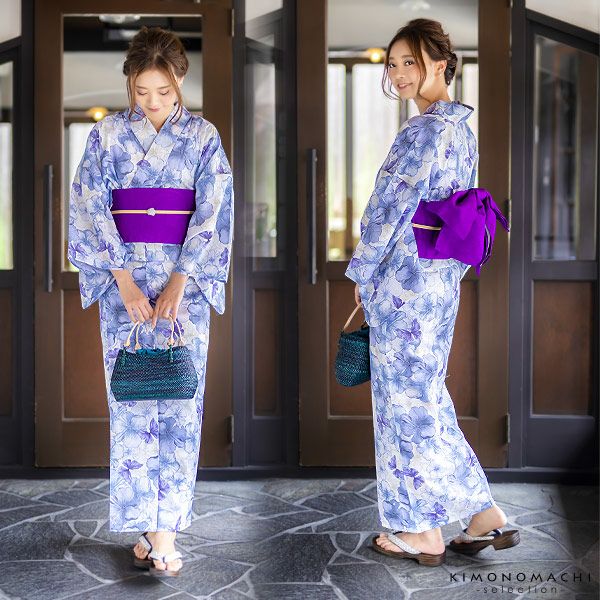 HANAE MORI浴衣セット「ブルーグレー フラワー」ブランド浴衣セット
