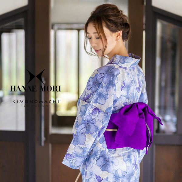 HANAE MORI浴衣セット「ブルーグレー フラワー」ブランド浴衣セット