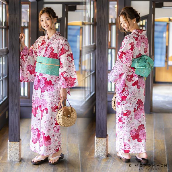 Prices down2】市田ひろみ浴衣セット「赤、ピンク マーガレット、薔薇