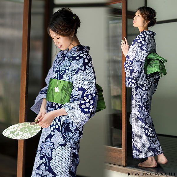 お仕立て上がり絞り浴衣単品「紺色 葡萄」有松絞り 女性浴衣