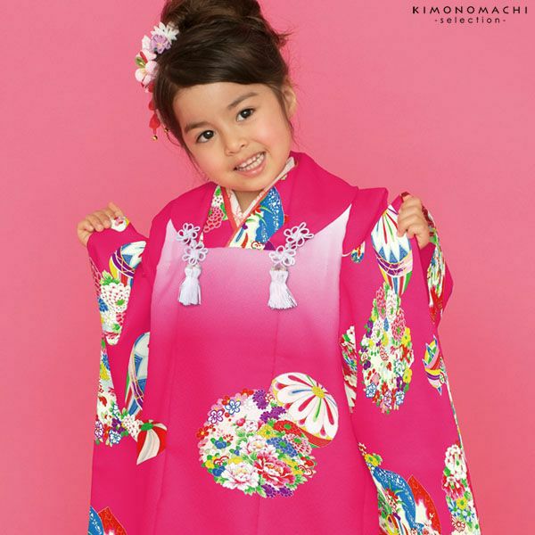 七五三被布セット「ピンクぼかし　毬、花の丸」取り寄せ品 3歳向け 女の子の着物 三才のお祝い着 Shikibu Classic C毬-18PP