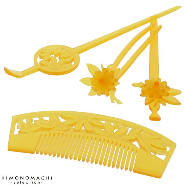 べっ甲調かんざし4点セット「雛菊」髪飾り 日本髪 成人式、結婚式 打掛け 花魁 T102154　平打四点揃