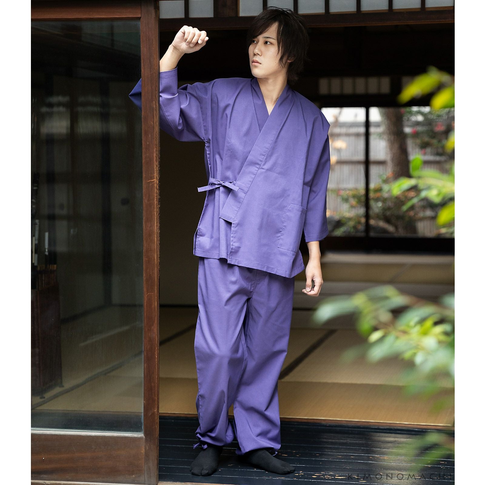 作務衣「黒 茶 青 赤 緑 鈍色 灰紫色」全7色 サイズ：S M L LL 4サイズ