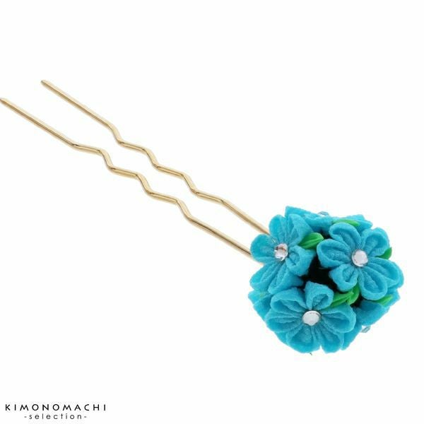つまみ細工髪飾り「水色」かんざし 振袖髪飾り   簪