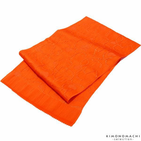未使用　振袖用　正絹帯揚げ(オレンジグラデーションに刺繍)&正絹リバーシ　伊達襟 Prices down3】振袖帯揚げ「オレンジ」スリット糸通しハート 正絹