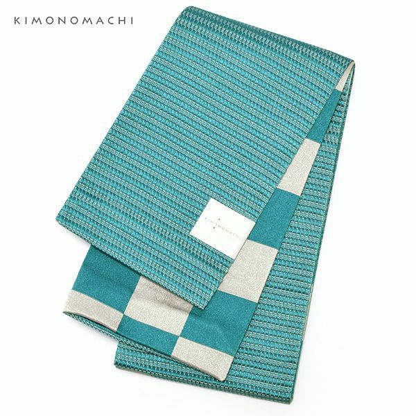 浴衣 帯 「リバーシブル　市松　アクアブルー　青×白」 半幅帯　レディース　可愛い　個性的　大人　花火大会　夏祭り　女性用帯　女性浴衣帯　きもの町オリジナル　KIMONOMACHI