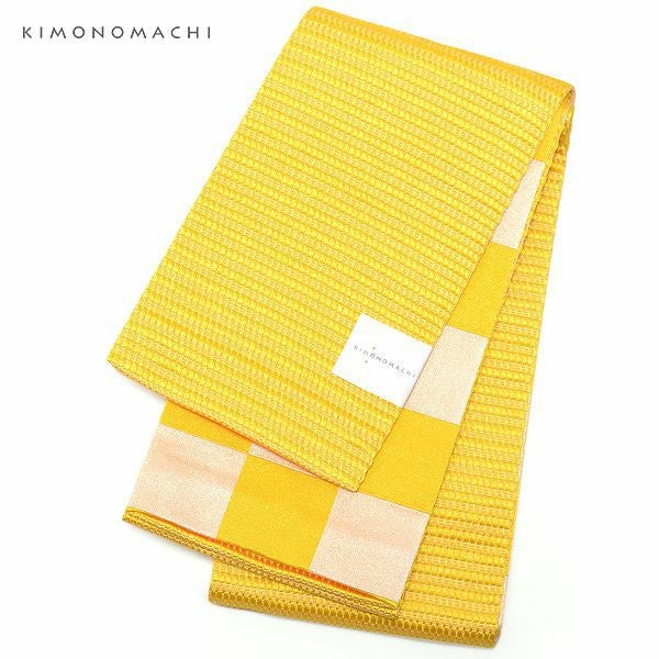 Prices down2】浴衣 帯 「リバーシブル 市松 イエロー 黄×白」 半幅帯
