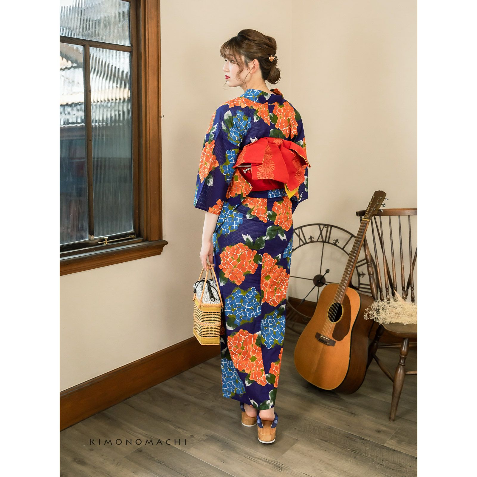 Prices down2】浴衣 レディース 「紫陽花 紺」 綿絽 大人 個性的 花火