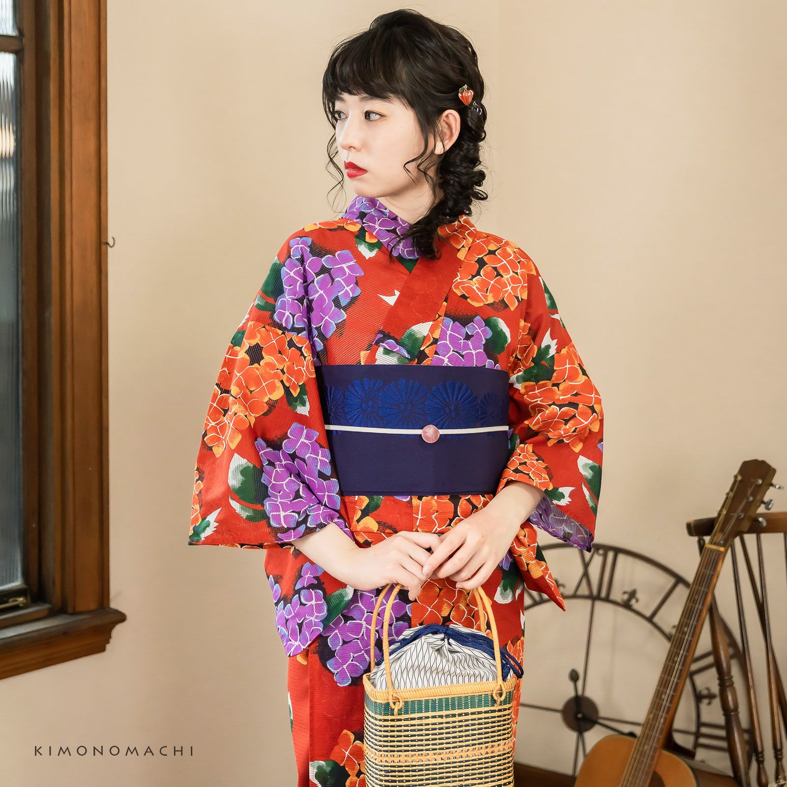新品 綿浴衣 夏着物【花 百合 市松】水彩画タッチが上品な雰囲気♪ 新品 綿浴衣 夏着物【花 百合 市松】水彩画タッチが上品な雰囲気