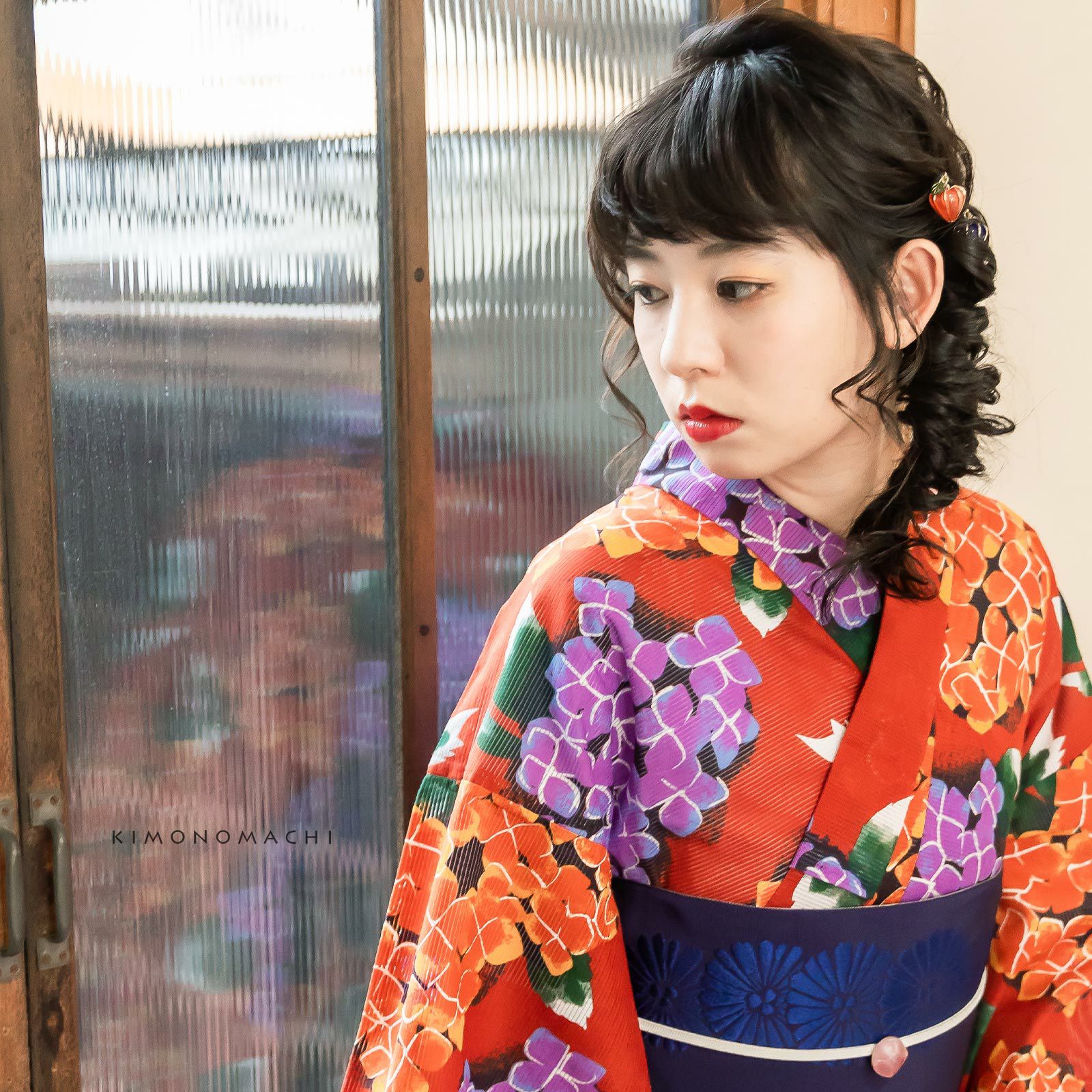 Prices down2】浴衣 レディース 「紫陽花 真朱」 綿絽 大人 個性的