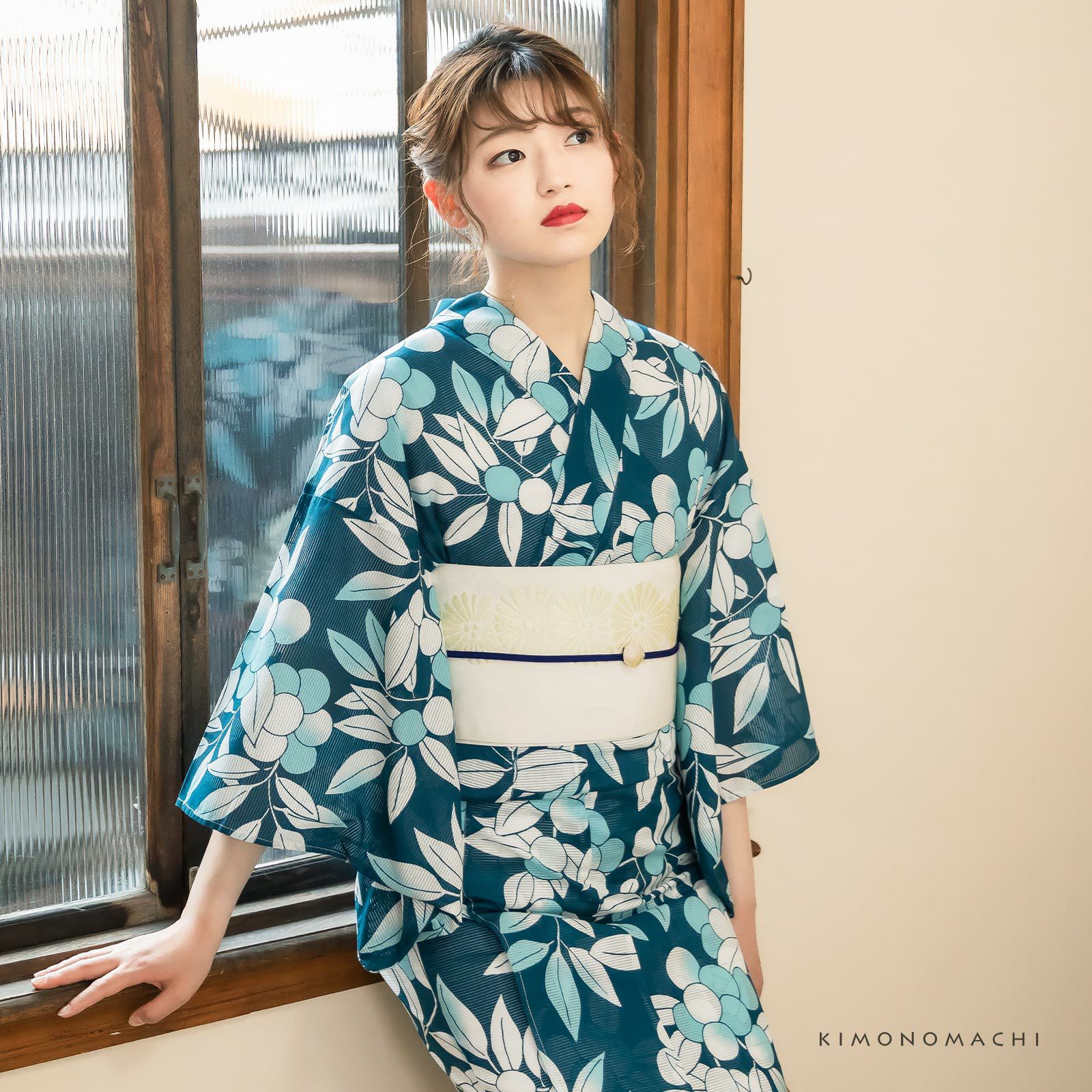 Prices down2】浴衣 レディース 「木の実 縹色（はなだいろ）」 綿絽