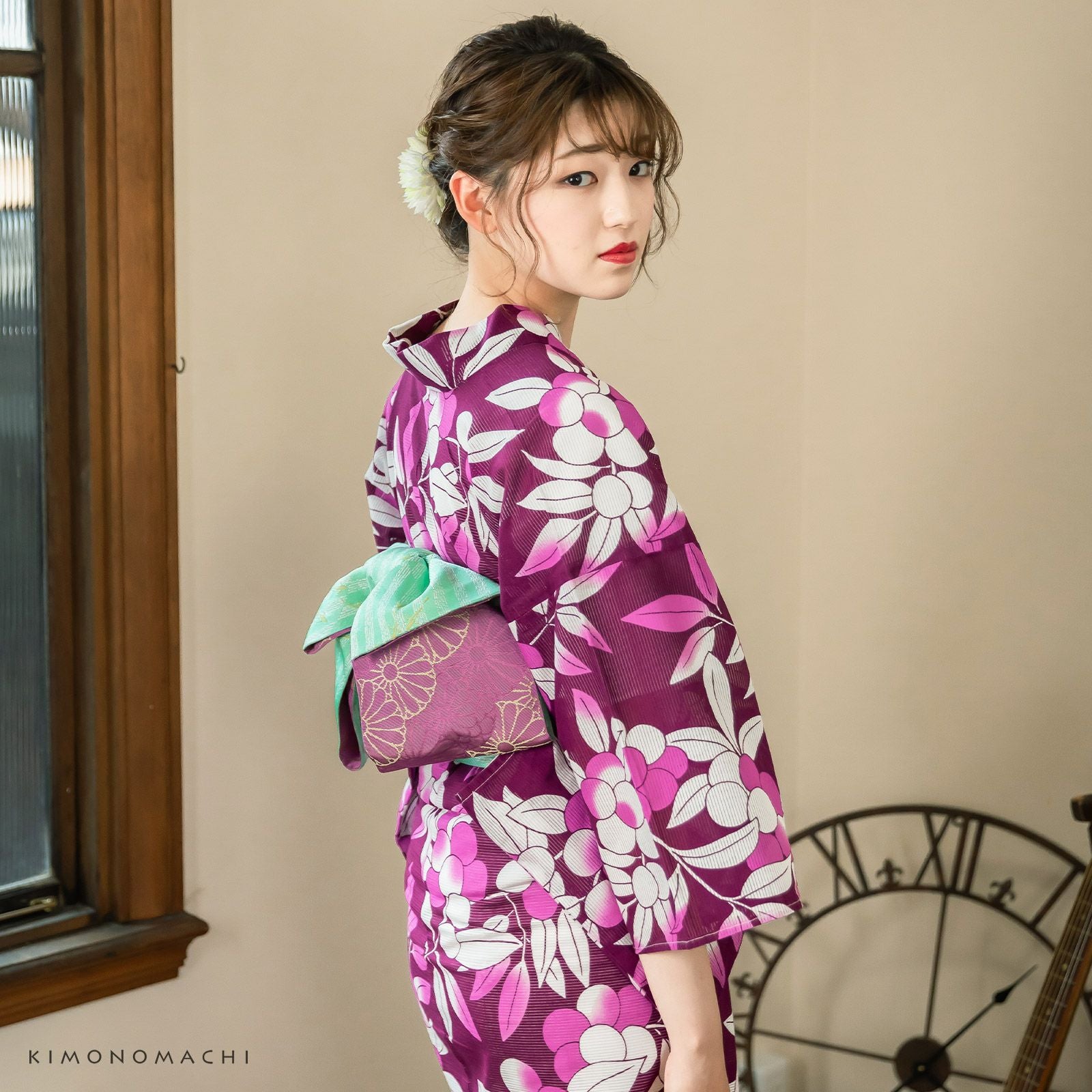 Prices down2】浴衣 レディース 「木の実 紫色」 綿絽 大人 個性的