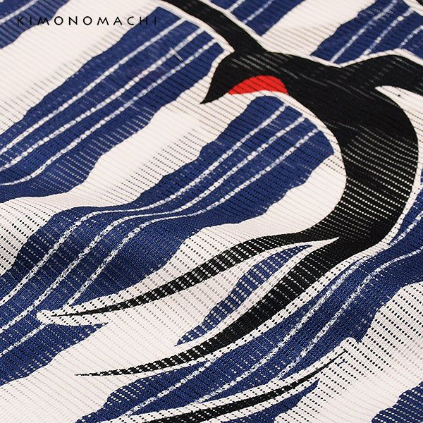 Prices down2】浴衣 レディース 「縞にツバメ 紺」 綿絽 大人 個性的