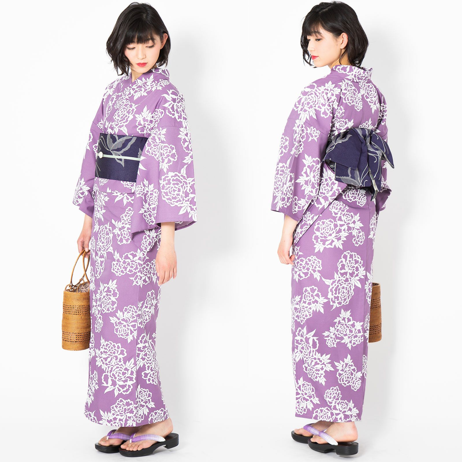 Prices down】浴衣 レディース 「藤色 牡丹」 吸水速乾 CoolPass