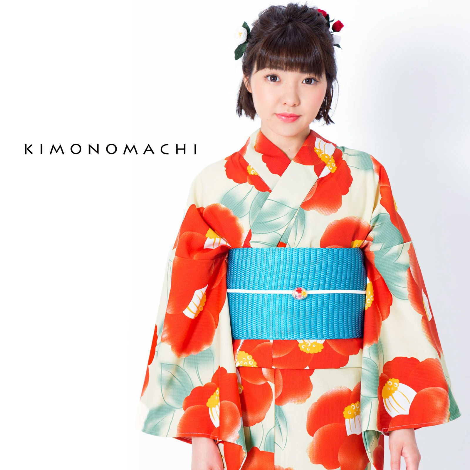 Prices down2】浴衣 レディース 「クリーム 水彩椿」 吸水速乾