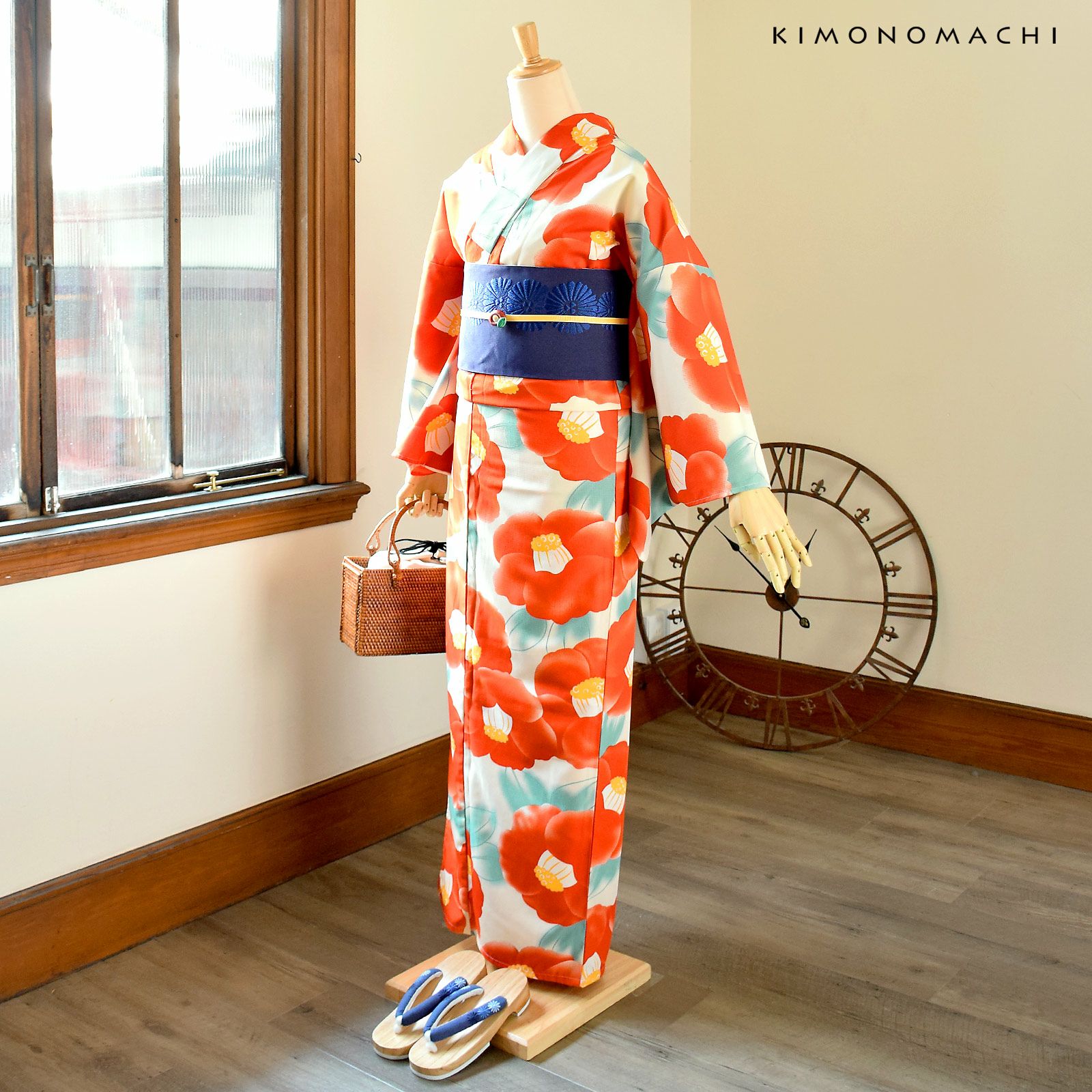 Prices down2】浴衣 レディース 「クリーム 水彩椿」 吸水速乾