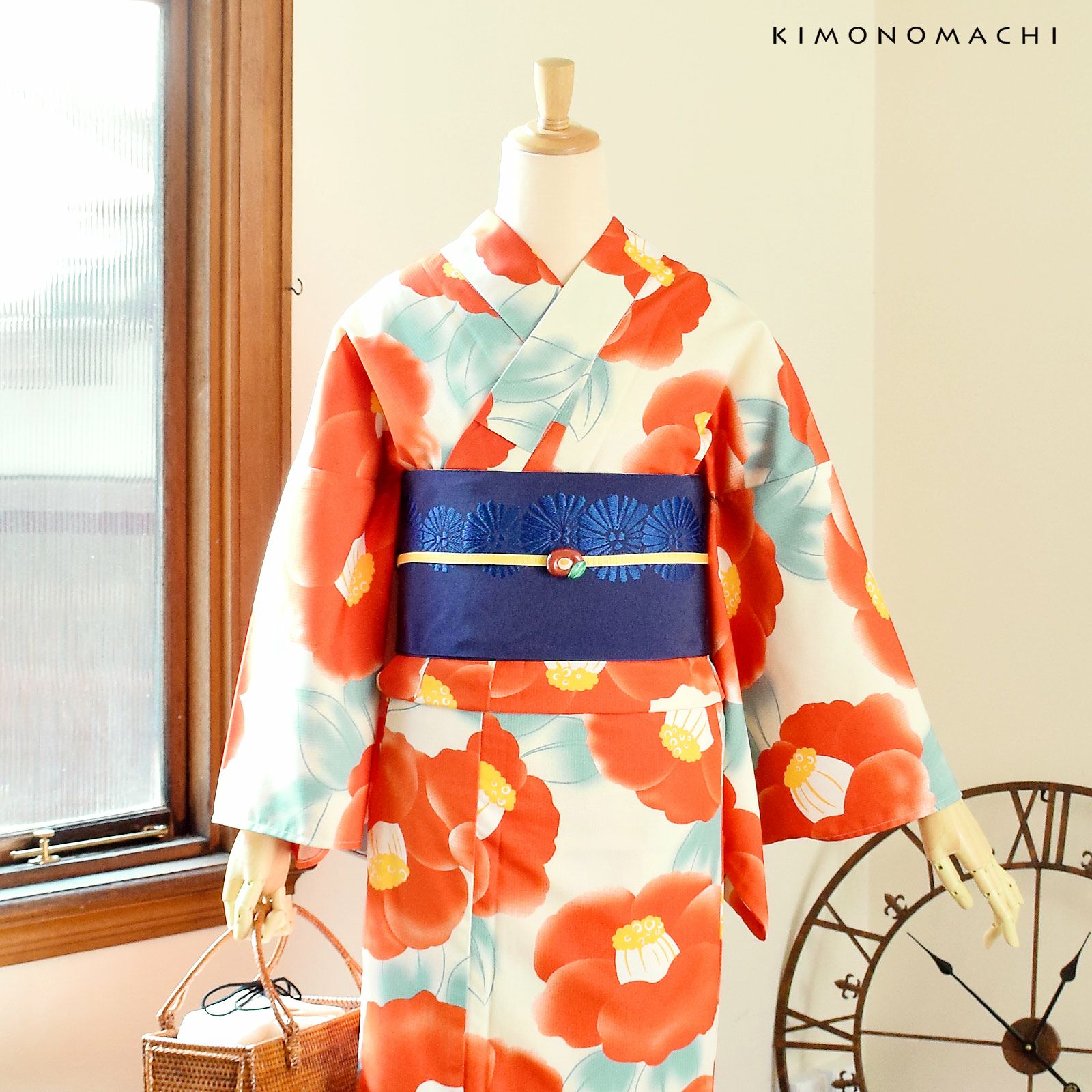Prices down2】浴衣 レディース 「クリーム 水彩椿」 吸水速乾