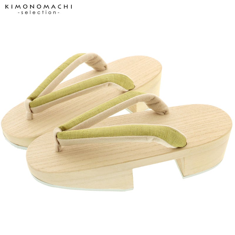 下駄　レディース 「小町下駄　白木　うぐいす×ベージュ」 日本製　桐下駄　女性下駄単品　女下駄