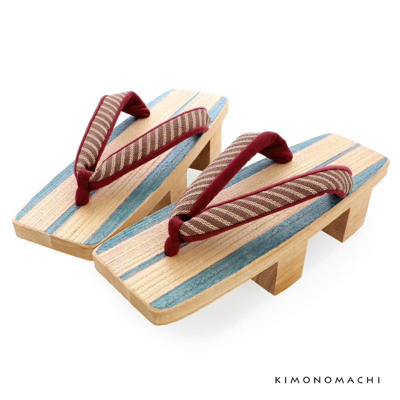 下駄　レディース 「三味型　藍染　二枚歯下駄　茶色×赤」 日本製　桐下駄　女性下駄単品　女下駄