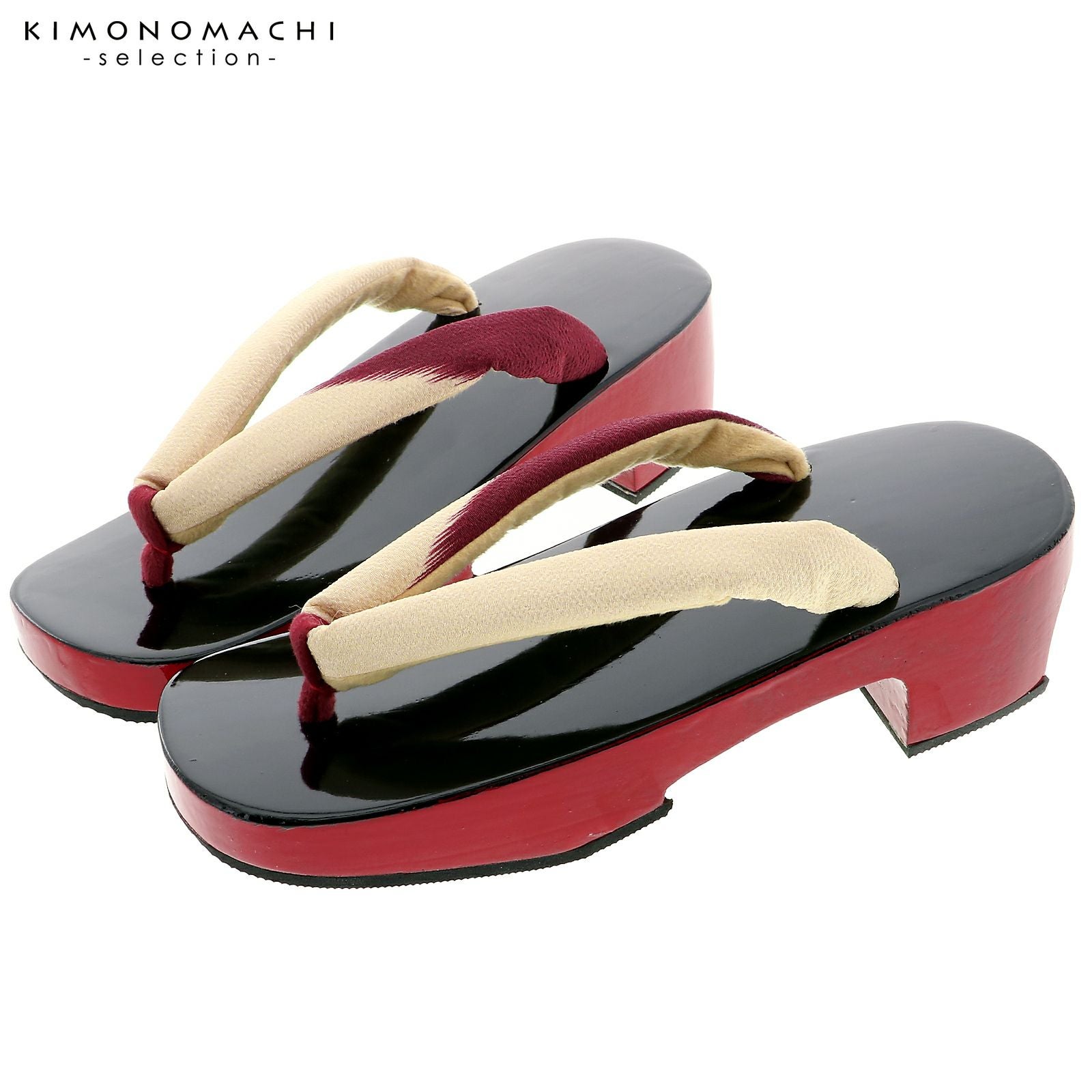 下駄　レディース 「高右近下駄　天変わり　塗り下駄　臙脂×生成り」 日本製　桐下駄　女性下駄単品　女下駄