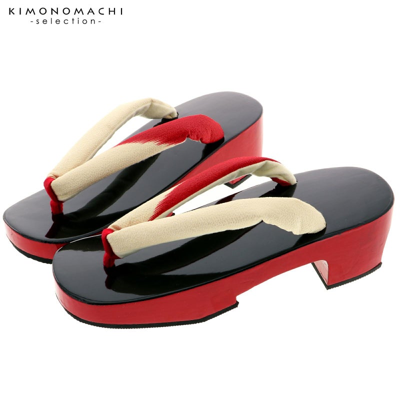 下駄　レディース 「高右近下駄　天変わり　塗り下駄　赤×生成り」 日本製　桐下駄　女性下駄単品　女下駄