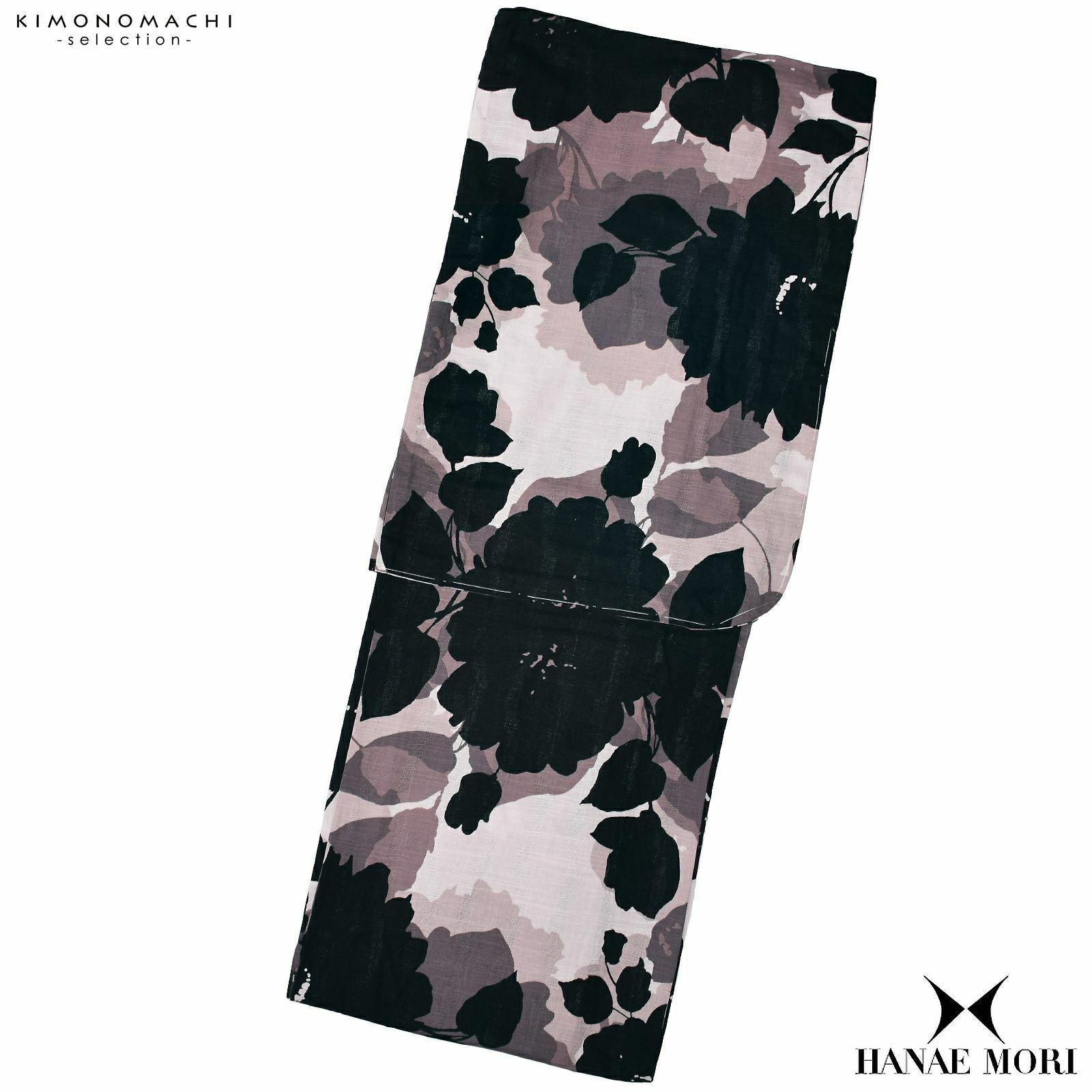 ブランド浴衣単品 レディース 浴衣 「HANAE MORI （h1902） 花迷彩　グレー黒」 大人浴衣　Fサイズ