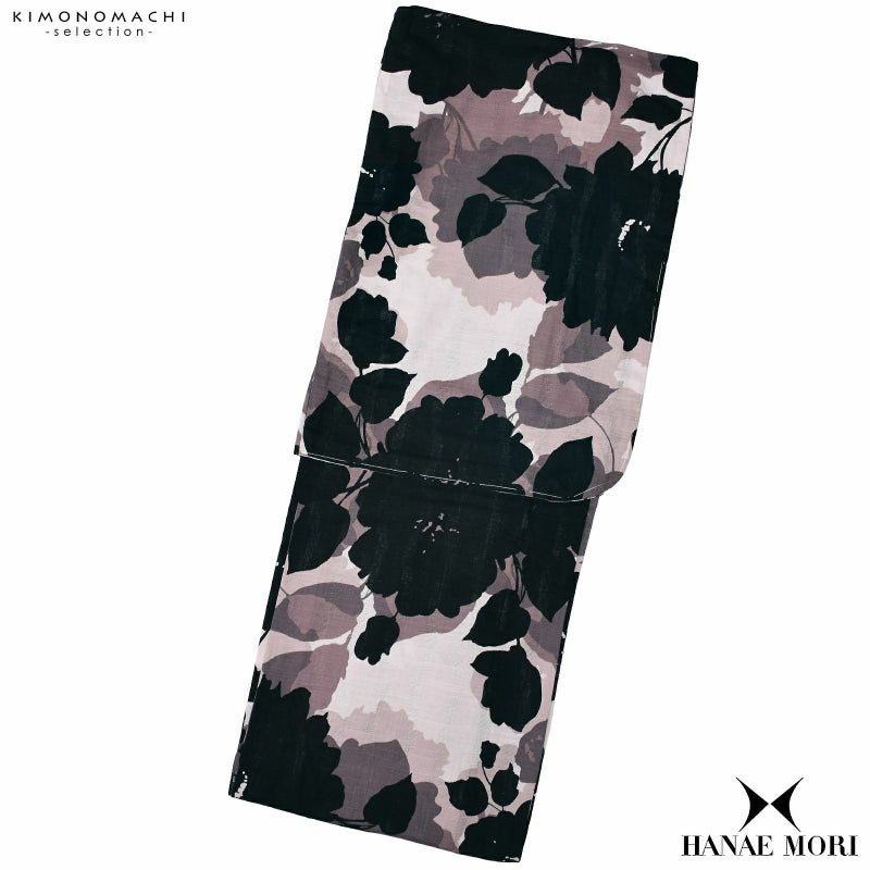ブランド浴衣単品 レディース 浴衣 「HANAE MORI （h1902） 花迷彩　グレー黒」 大人浴衣　Fサイズ