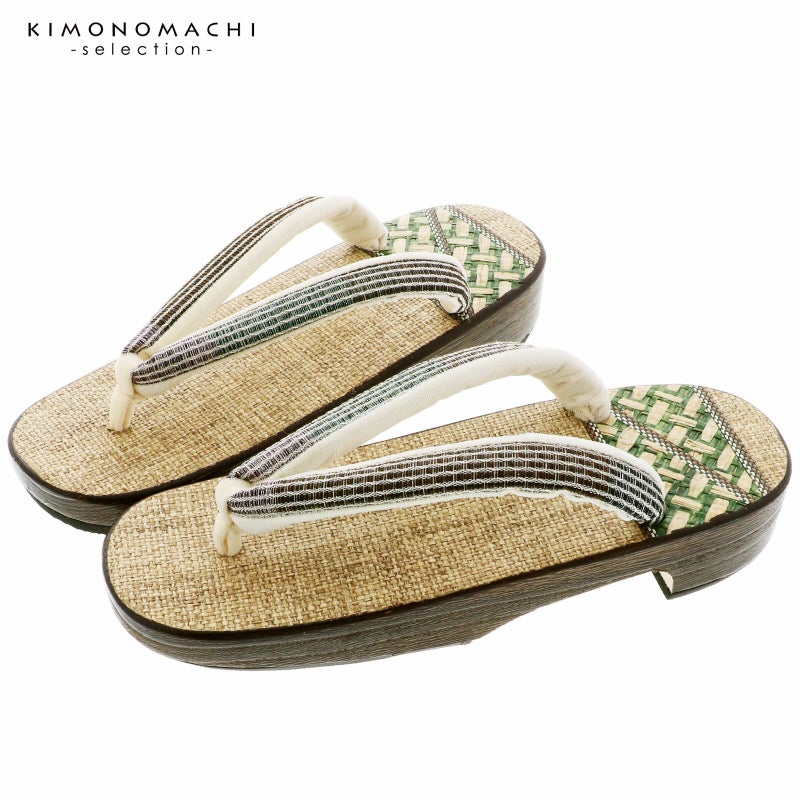 下駄　レディース 「右近　布張　網代緑　グレー緑」 布張右近下駄　日本製　桐下駄　女性下駄単品　女下駄