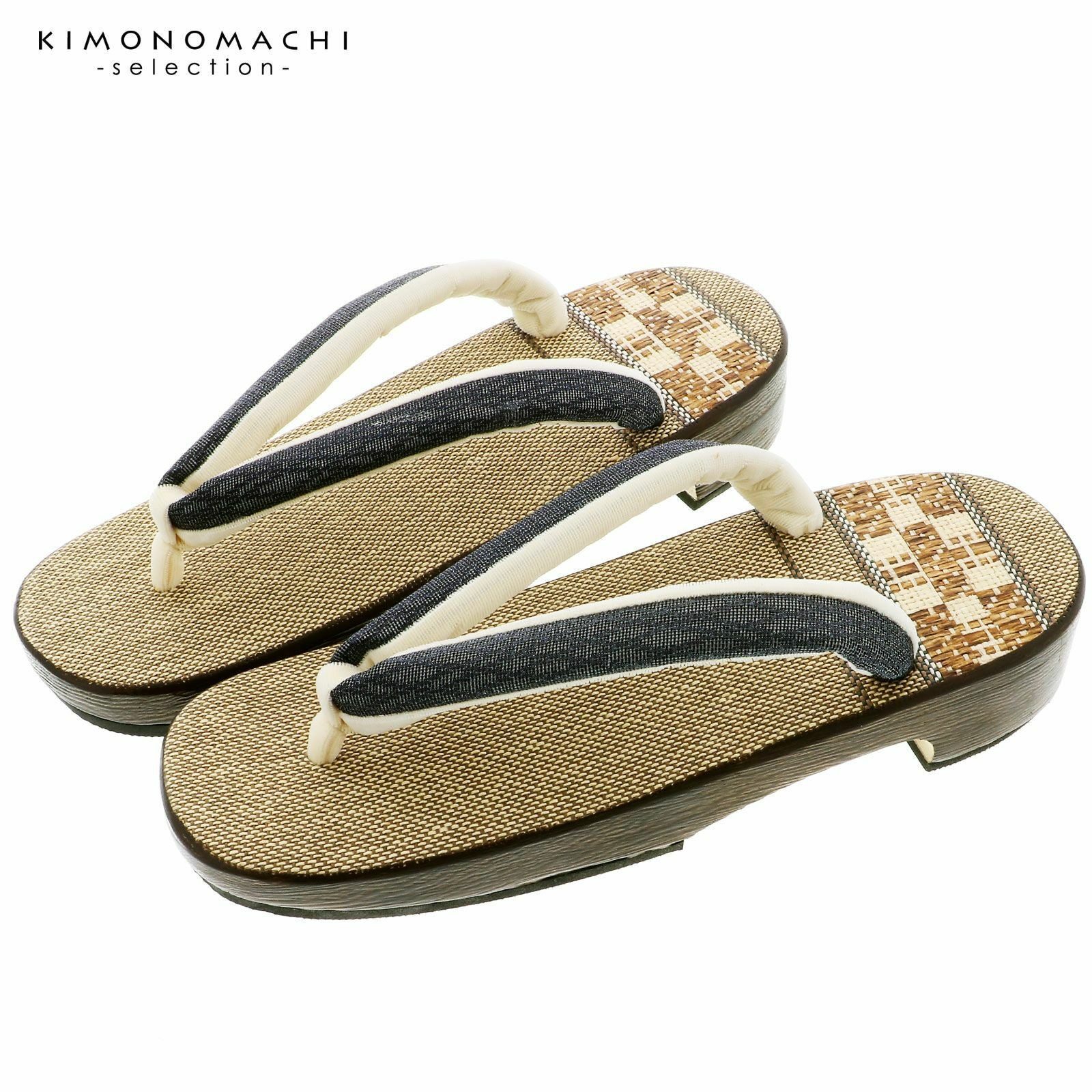 下駄　レディース 「右近　布張　格子茶　グレー」 布張右近下駄　日本製　桐下駄　女性下駄単品　女下駄