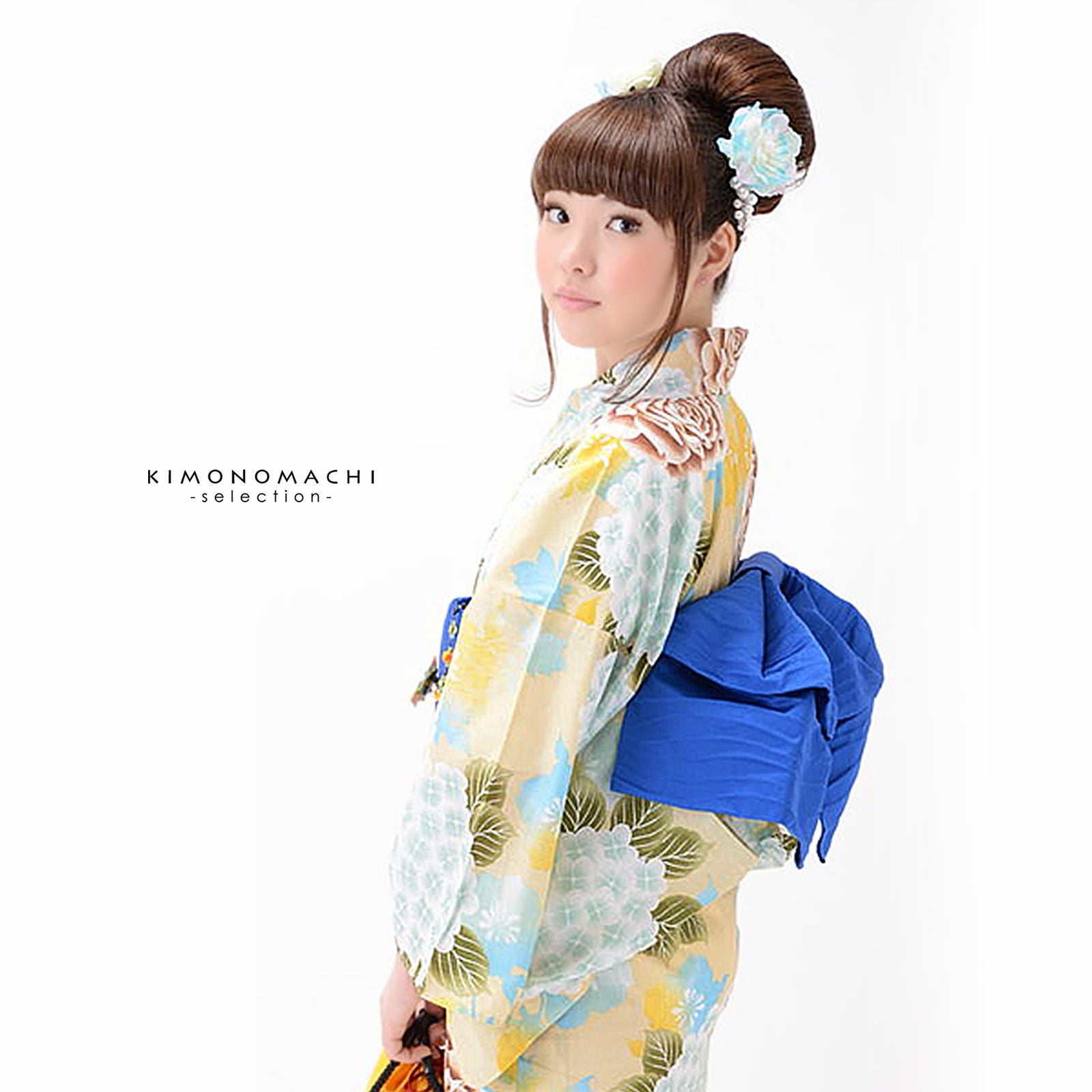 Prices down2】浴衣 レディース 女性浴衣単品「薄黄 あじさいと薔薇