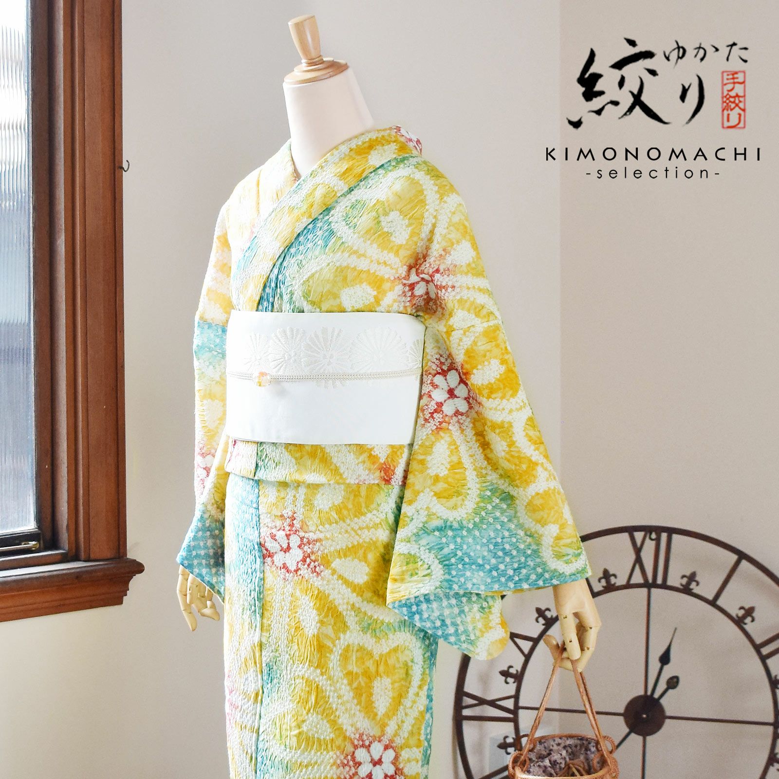 お仕立て上がり絞り浴衣単品 「ミクロネシア」 流水菊 有松絞り 女性浴衣単品 レディース浴衣単品 綿 お仕立て上がり浴衣 yukata