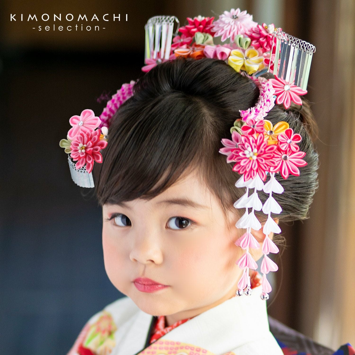 七五三 髪飾り 勝山かんざし ちんころ付き4点セット「ピンク つまみの