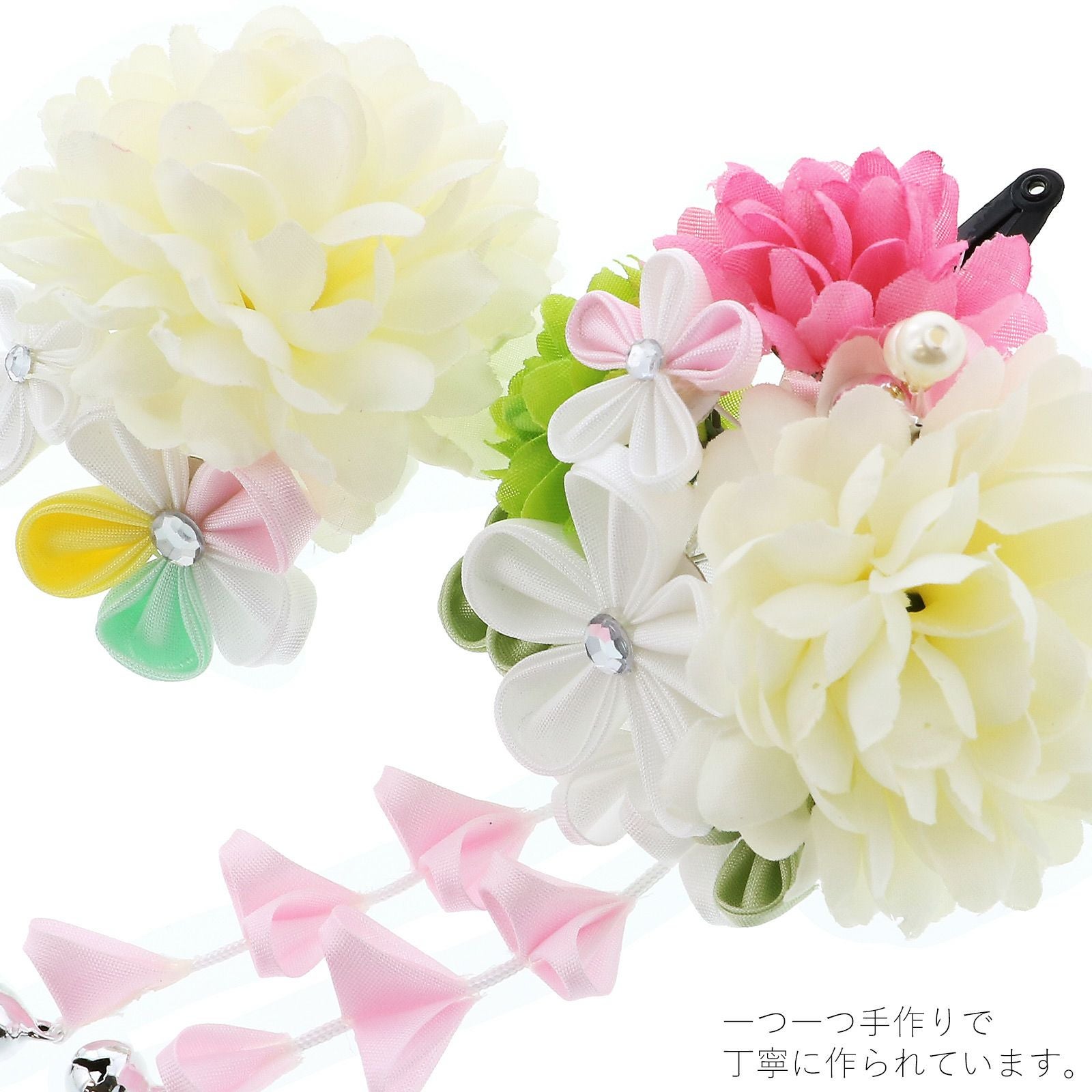 七五三 髪飾り 三歳「つまみ細工 お花の髪飾り 白 933」 お花の