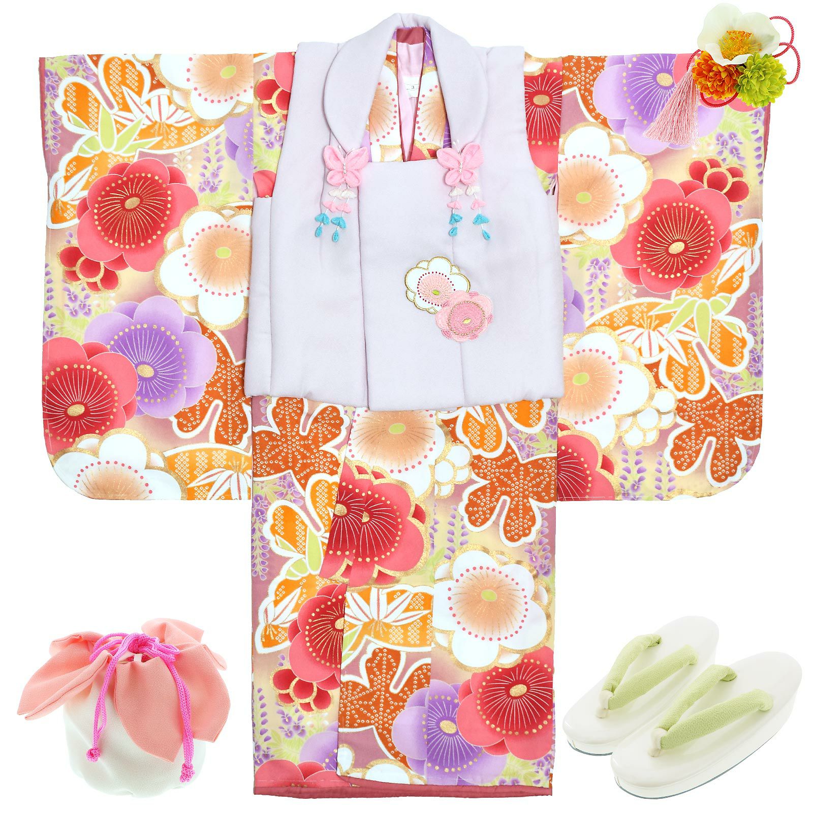 七五三 着物 3歳 ブランド被布セット ぷちぷり 「パープル 蝶竹梅