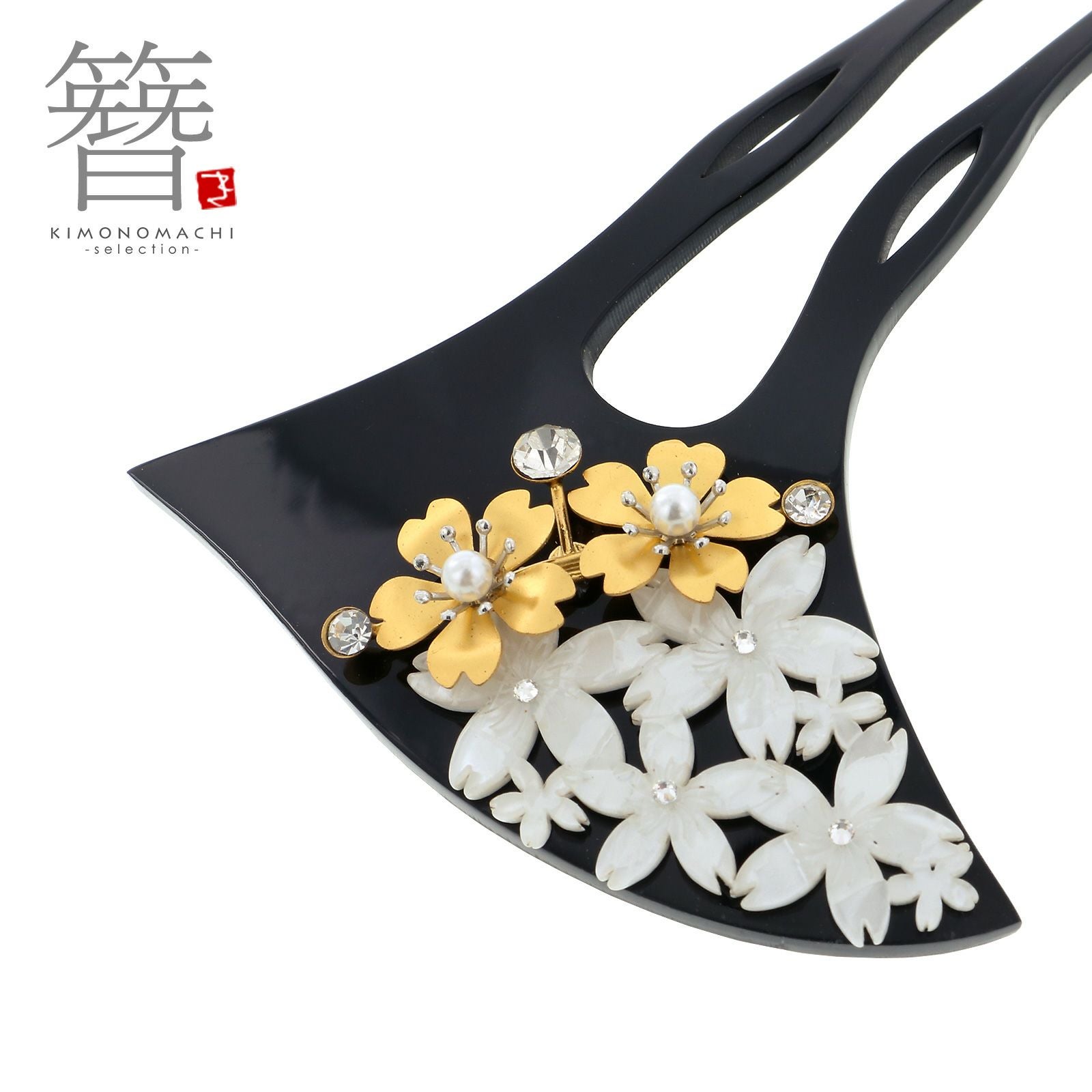 髪飾り かんざし バチ型 日本製 「黒色 桜 F19-019」 銀杏型 高級 簪