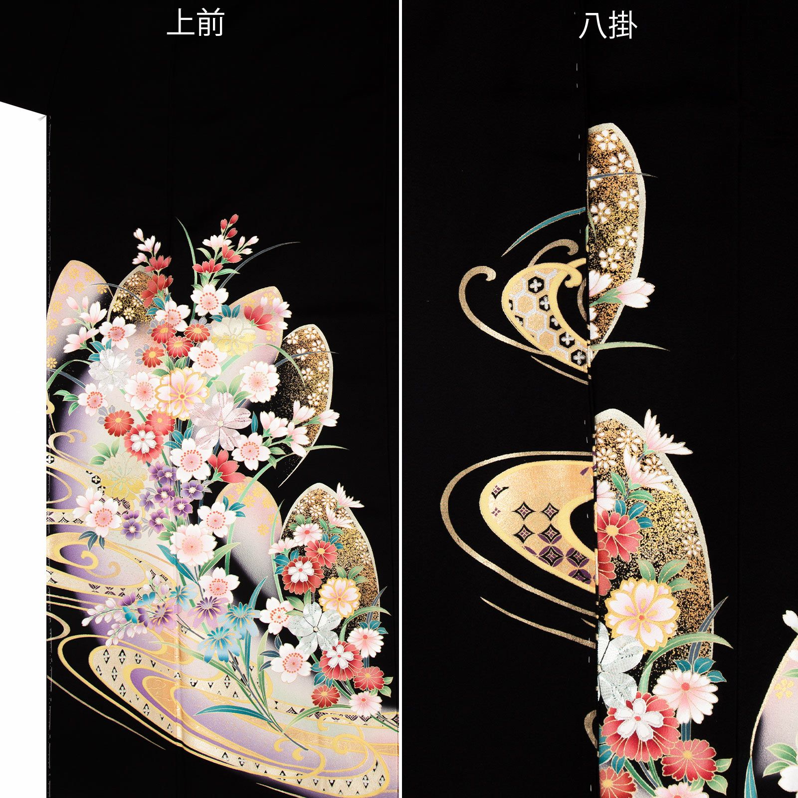 【お仕立て上がり！】正絹 袷 長羽織 黒 桜楓文 桜 紅葉 流水 20043314.jpg