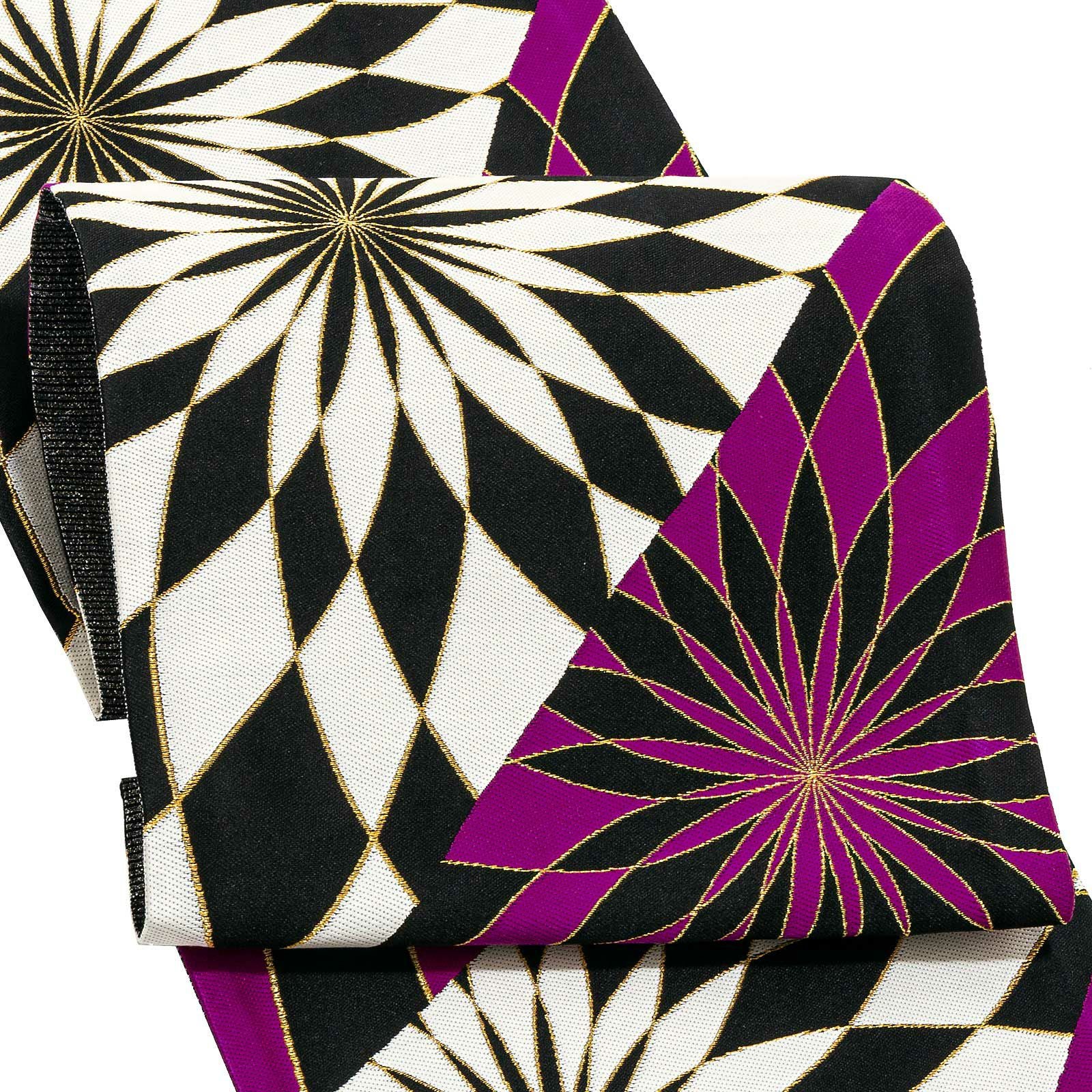 Prices down4】振袖 帯 「紫、黒 スパイラル菊」 日本製 西陣織 証紙