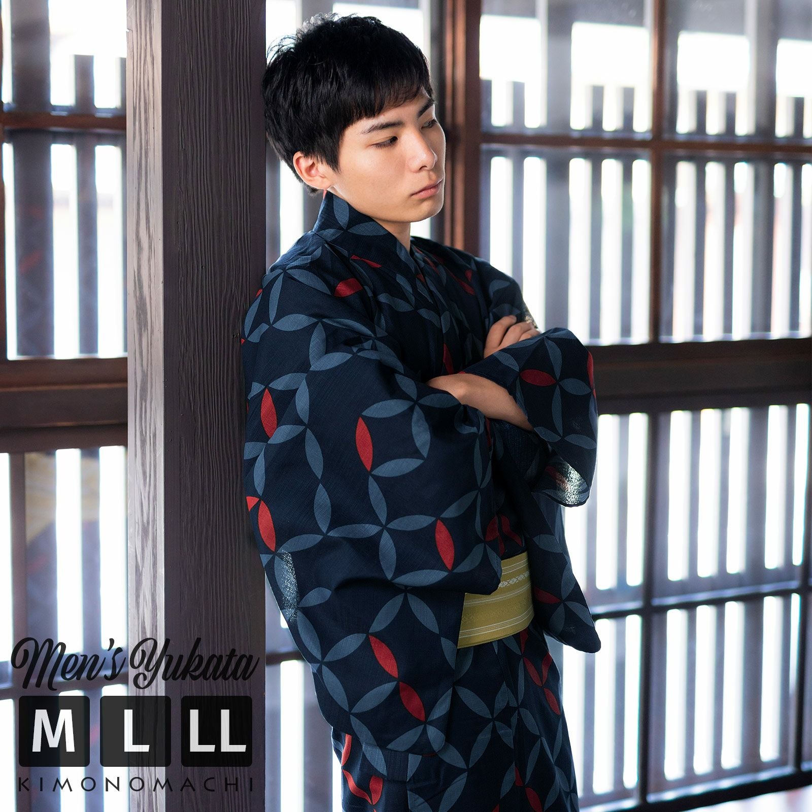 浴衣 メンズ 男性 夏着物 ポリエステル 「破れ七宝　紺」 サイズ M/L/LL(2L) 男浴衣単品 ポリエステル浴衣 男性用浴衣単品 紳士浴衣 ゆかた yukata