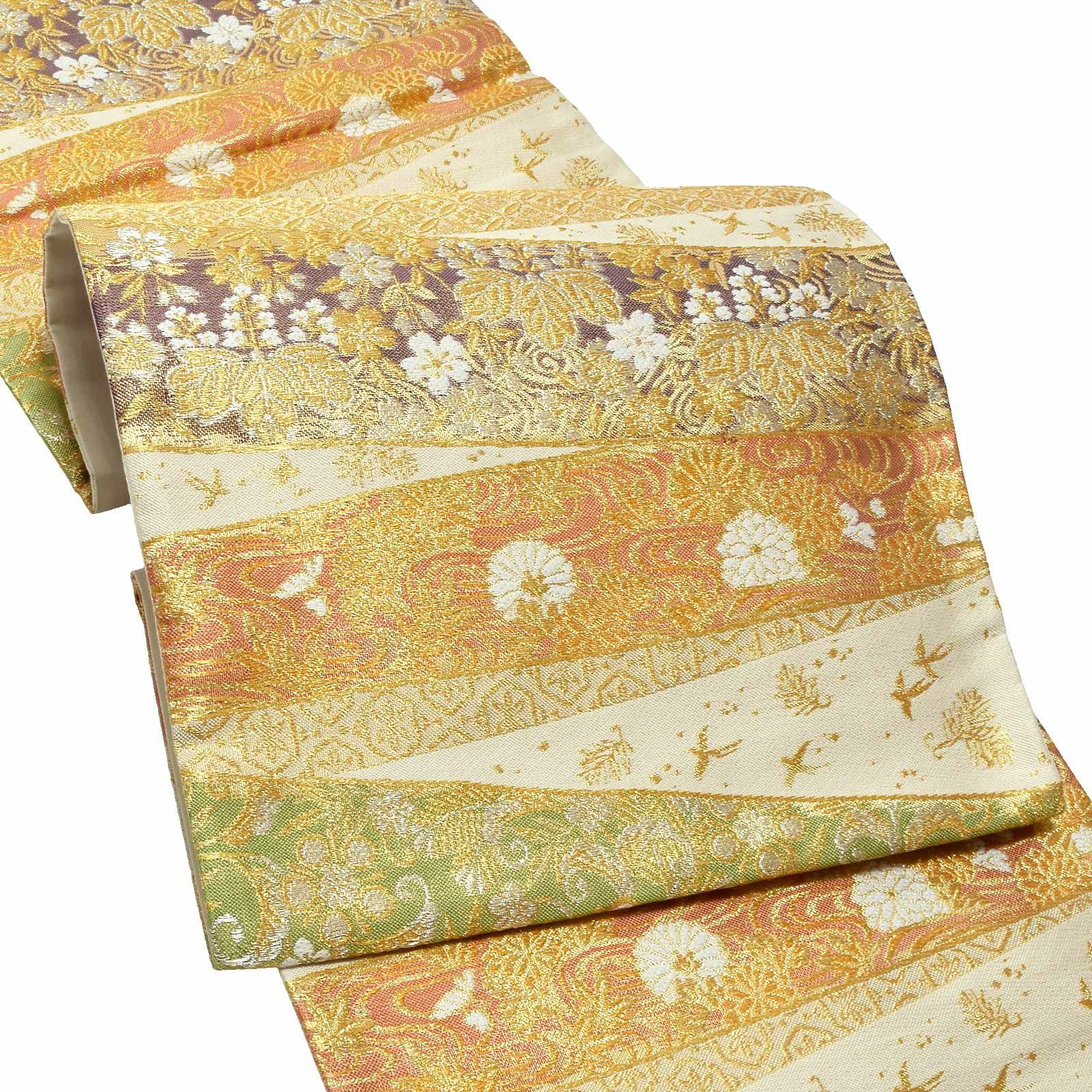 Prices down4】礼装 袋帯 フォーマル 「生成り色地 横段 華紋」 日本製